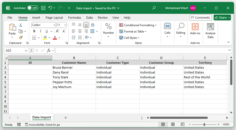 Data Import Template